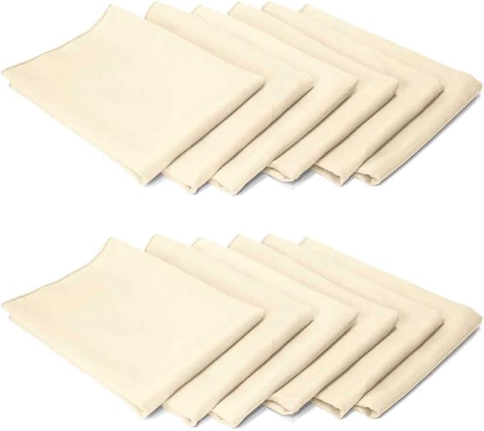 TableLinensforLess 17"x17" Polyester Cloth Napkins, Set of 12 (Ivory) | Easy-Care, No-Iron Finish, Superior Color Retention, Machine Washable