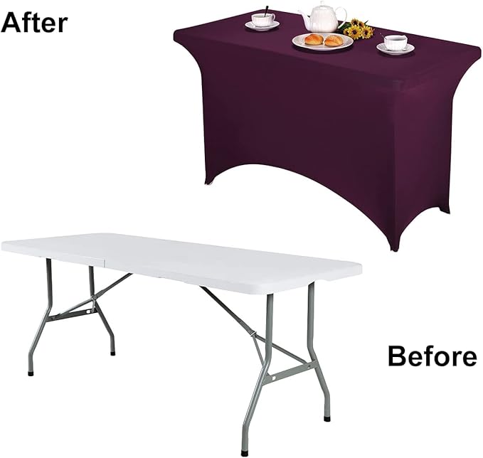FORLIFE 2Pack Spandex Table Covers，Fitted Tablecloth for Rectangular Tables, Stretch Patio Table Covers, Universal Spandex Table Cover for Wedding, Banquet, Party (4ft, Burgundy)
