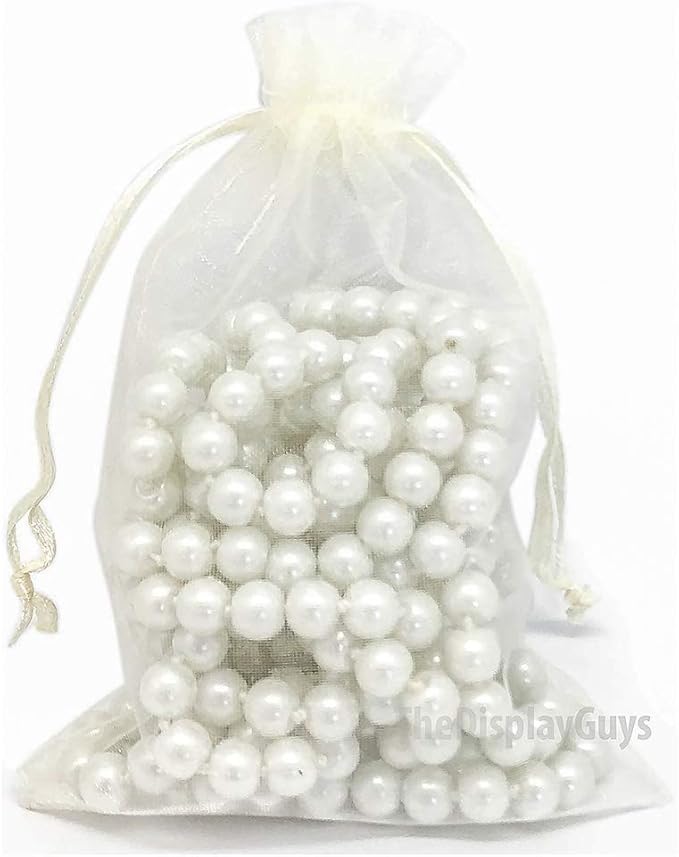 TheDisplayGuys 100-Pack 4x6 Cream/Beige Sheer Organza Gift Bags with Drawstring, Jewelry Candy Treat Wedding Party Favors Mesh Pouch