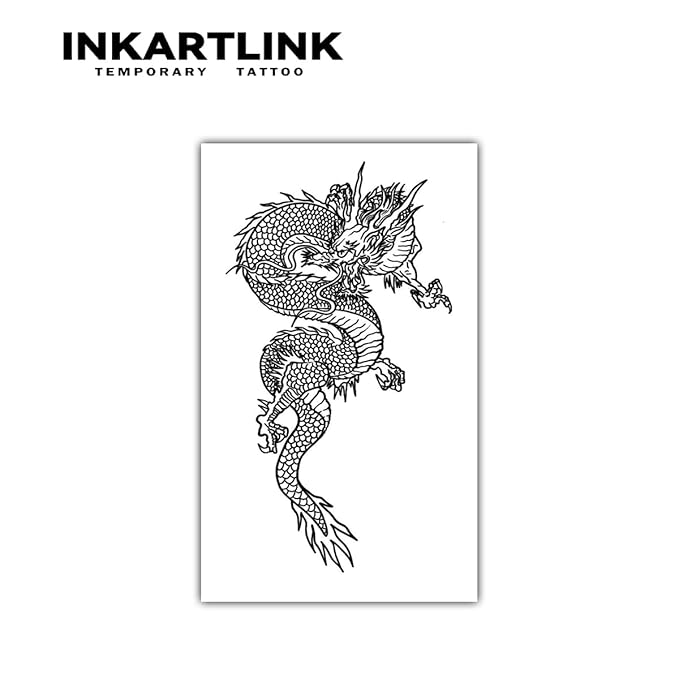 INKARTLINK Tattoo Tech,2 Sheets Extra-Large Semi Permanent Tattoo,Adult Art Design Temporary Tattoos, Lasts 1-2 Weeks, Waterproof, Realistic look, No Adhesive, No reflection (Dargon Design）