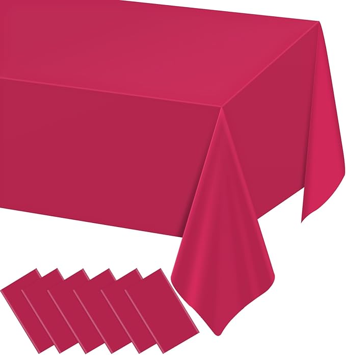 WNINK 6 Pack Bright Red Plastic Tablecloth Disposable Table Covers 54" x 108" Table Cloths for Bridal Shower Engagement Wedding Birthday Picnic Parties