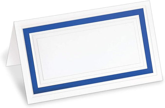 White Cover Stock Place Cards with Dark Blue Foil Border, 200-Pack