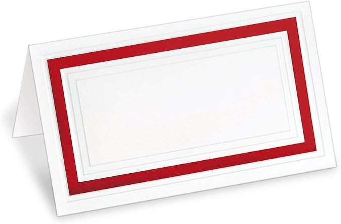 White 38lb Cover Stock Folded Place Cards with Red Foil Border, Micro-Perforated, 2" x 3 1/2", 100/Pack, Laser and Inkjet Compatible