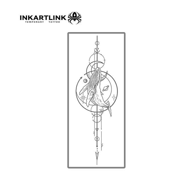 INKARTLINK Semi Permanent Tattoo, Beautiful and Realistic Design, Fun Tattoo Experience, Cruelty-free, Non-reflective, Waterproof (Whale Geometric Pattern)