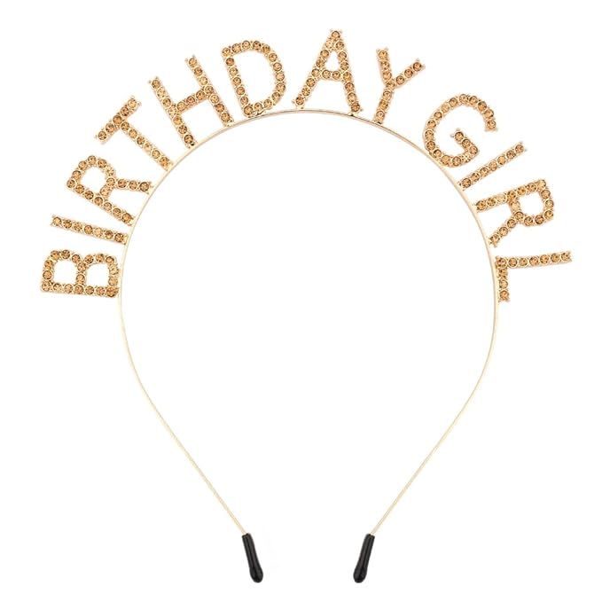 AOPRIE Birthday Girl Headband Tiara for Women & Girls - Happy Birthday Princess Crown Rhinestone Accessory, Gold Yellow