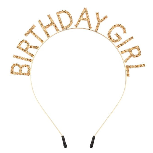 AOPRIE Birthday Girl Headband Tiara for Women & Girls - Happy Birthday Princess Crown Rhinestone Accessory, Gold Yellow