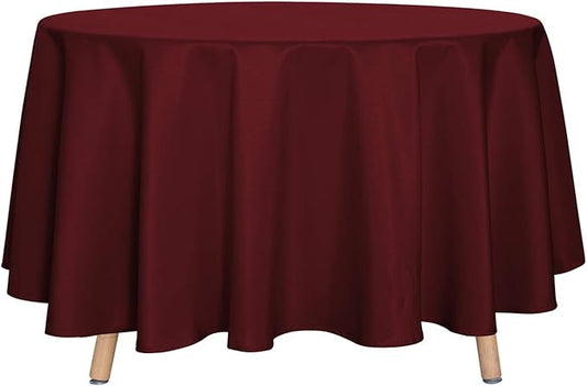 sancua Round Tablecloth - 90 Inch - Water Resistant Spill Proof Washable Polyester Table Cloth Decorative Fabric Table Cover for Dining Tables, Buffet Parties and Camping, Burgundy