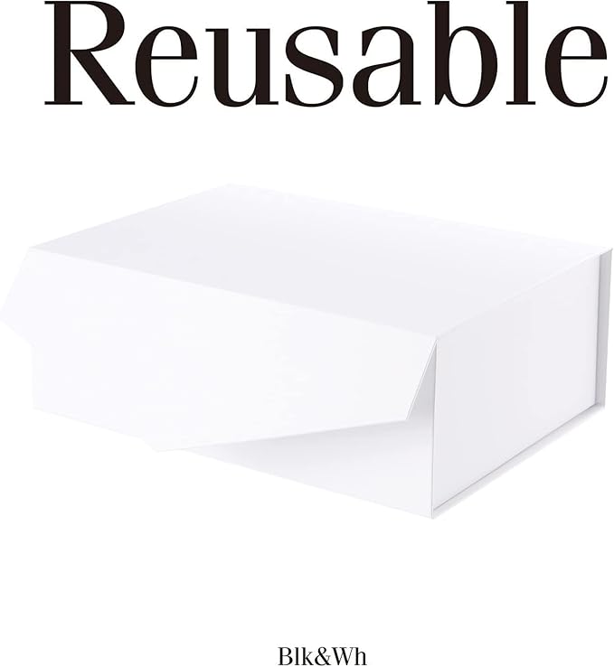 BLK&WH Collapsible Gift Box with Magnetic Lid, 10.5x7.7x3.8 Inches, White, Bridesmaid Proposal Box
