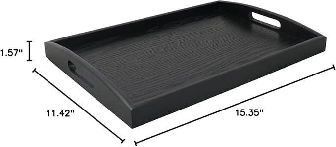 DILLMAN Serving Tray Large Black Wood Rectangle Food Tray Butler Tray Breakfast Tray with Handles (Small)