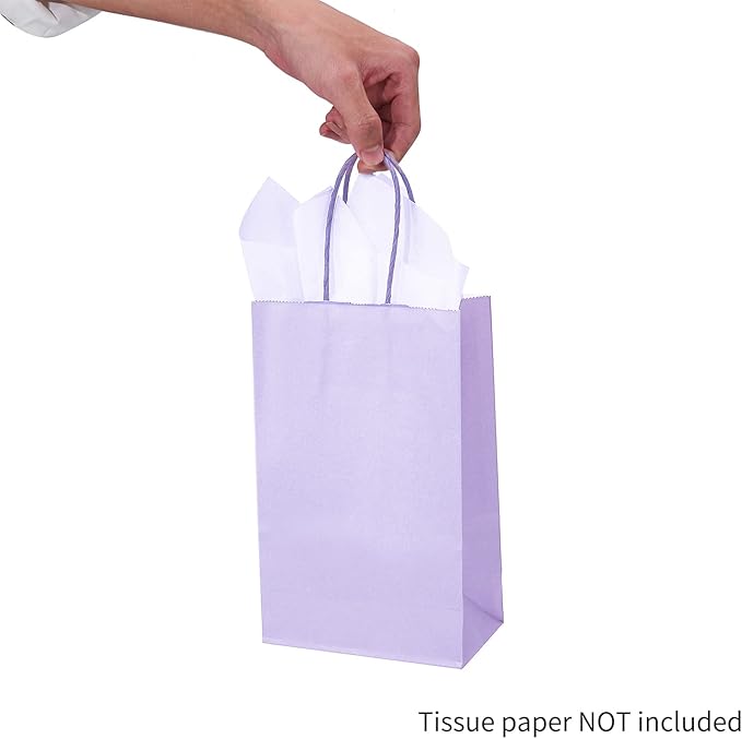 DjinnGlory 100 Pack Small Lavender Purple Paper Gift Bags with Handles Bulk 9''x5.5''x3.15'' for Birthday Wedding Baby Shower Parties Goodies, Purple Business Shopping Bags