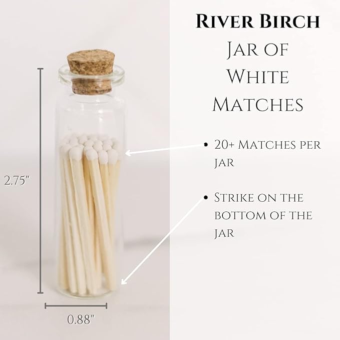 River Birch Matches in The Bottle with Striker - Decorative Home Matches with Glass Match Holder - Wooden Match Sticks - Set of 2 Bottles with Safety Matches - White Tip, 2 Inches, +40 Matches