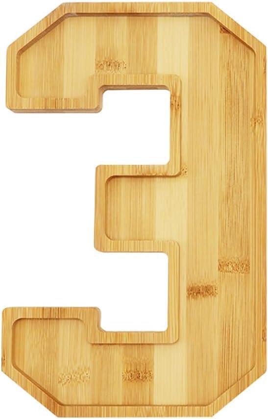 15.8'' Bamboo Charcuterie Fillable Board Box, Reusable Alphabet Number Shaped Form Tray for Birthday Anniversaries, Serving Tray for Birthday Party Decor Serving Plates Display Candy Cake (Number 3)