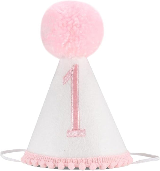 Boy/Girl 1st Birthday Party Crown, Pink 1st Birthday Embroidered Party Hat, Blue One Party Hat For Boys/Girls (PING-1ST-CXMZ)