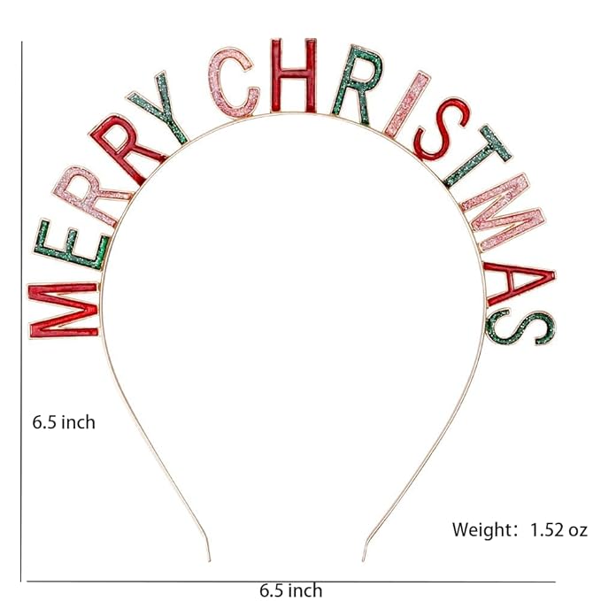 Merry Christmas Rhinestone Headband for Women Girls, Xmas Crystal Hair Hoop Christmas Party Hair Accessories Gift (Colorful)