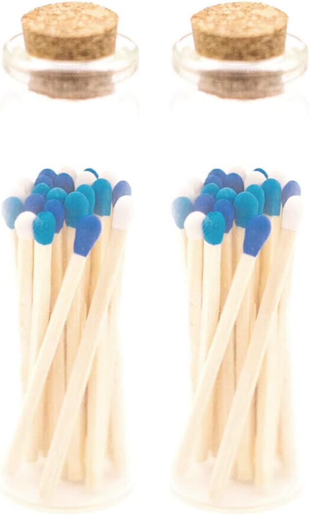 River Birch Decorative Matches in a Bottle with Striker - Cute & Colored Matches - 2 Bottles, Sky Blend Tip, 40 Matches