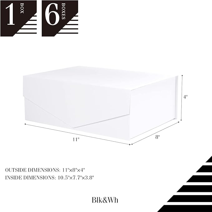 BLK&WH 6 Collapsible Gift Boxes with Magnetic Lids, Bridesmaid Proposal Boxes, Matte White (10.5x7.7x3.8 Inches)