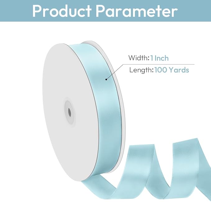 1" Width x 100 Yards Satin Ribbon, Light Blue Ribbon Perfect for DIY Craft, Bows, Gift Wrapping, Flower Bouquet, Valentine's Day, Christmas and Party Decoration