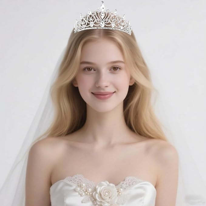 TODDER Silver Tiara for Women Girls Rhinestone Princess Queen Crowns Crystal Headband for Girls Wedding Hair Accessories for Bridal Birthday Party Prom Halloween Cosplay Holidays