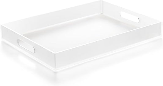 16"x12" Large Acrylic Serving Tray Decorative Ottoman Coffee Table Vanity Tray Tea Fruit Platter Snack Appetizer Dessert Drink with Handles for Bar Kitchen Party, Frosted