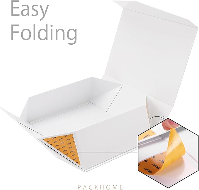 PACKHOME Large Gift Box with Lid 13.5x9x4.1 Inches, Sturdy Collapsible Gift Box with Magnetic Closure (Glossy White)