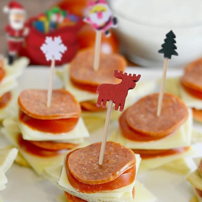 Christmas Cocktail Picks, 100PCS Christmas Food Picks, Toothpicks for Appetizers - Appetizing Skewers for Fruits Dessert Decoration - 4.7 inch