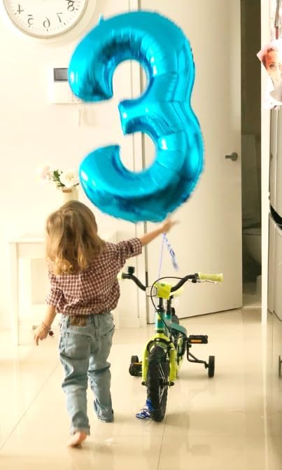 40 Inch Blue 3 Large Number Balloon, 3 13 23 30 33 36 Blue Birthday Party Decorations, Number Three Foil Balloons for Anniversary Party Graduations Celebration Supplies