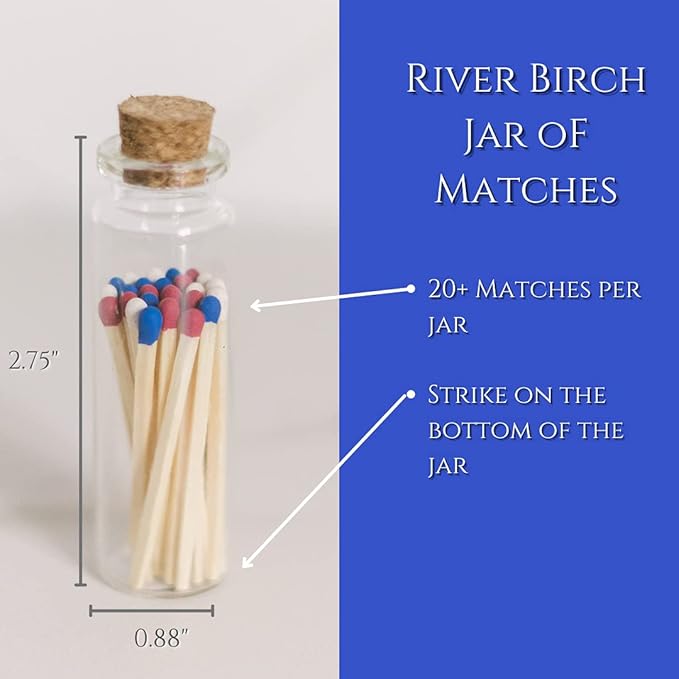 River Birch Decorative Matches in a Bottle with Striker - Cute & Colored Matches - 6 Bottles, Patriotic 1 Tip, 120 Matches