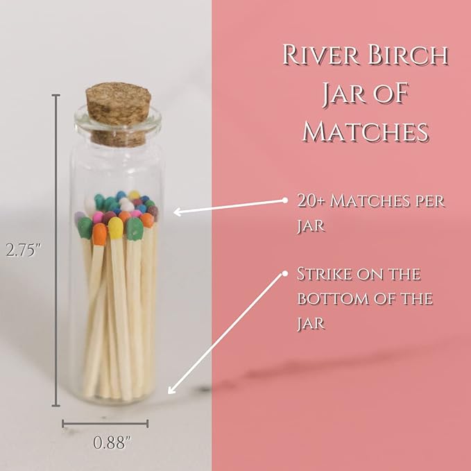 River Birch Multicolor Tip Decorative Matches | 120+ Small Premium Wooden Safety Matches | 6 Bottles of 20+ Matches Each with Striker on Bottom | Home Decor