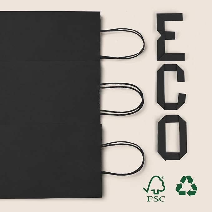 MESHA Gift Paper Bags 400 PACK 5.25x3.75x8 Inch Black Small Shopping Kraft Bags Bulk with Handles Reusable for Business,Grocery,Birthday,Wedding,Kids Party,Favors