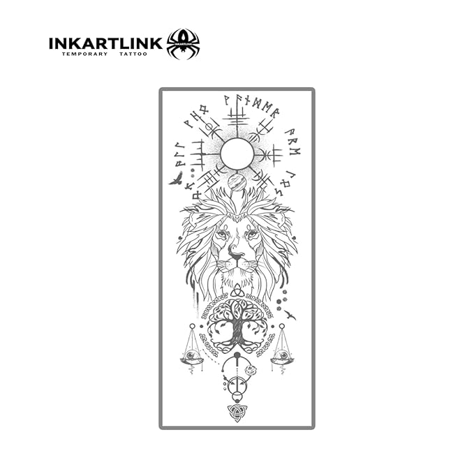 INKARTLINK Semi Permanent Tattoo, Large Male Arm Party Tattoo, Beautiful and Realistic Design, Fun Tattoo Experience, Cruelty-free, Non-reflective, Waterproof (Mystical Lion Symbol)