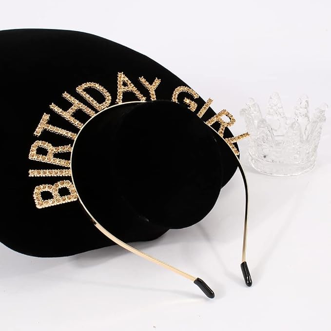 AOPRIE Birthday Girl Headband Tiara for Women & Girls - Happy Birthday Princess Crown Rhinestone Accessory, Gold Yellow