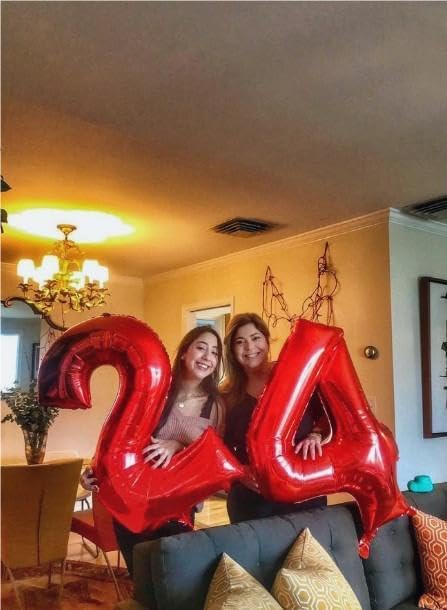 40 Inch Red Large Number 4 Birthday Balloon, Giant Number Four 14 24 34 40 44 Balloons, Foil Mylar Big Balloons for Anniversary Graduation Supplies Decorations