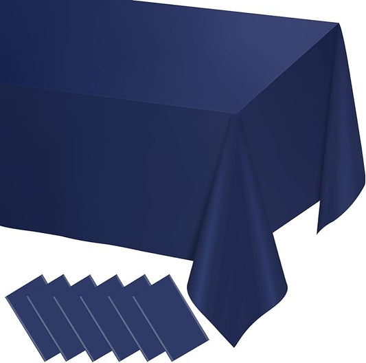 WNINK 6 Pack Navy Blue Tablecloths Dark Blue Rectangle Disposable Plastic Table Cloths 54" x 108" for Birthday, Retirement, Bridal Shower, Wedding, BBQ, Picnic Parties