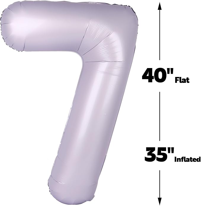 Digital Number 7 Lavender Birthday Balloon 40 Inch, Foil Balloons for 7 17 27 70 77 Party Decorations Supplies, Lilac Mylar Numbers Balloon for Seven Wedding Anniversary