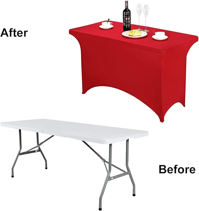 FORLIFE 4Pack Spandex Table Covers，Fitted Tablecloth for Rectangular Tables, Stretch Patio Table Covers, Universal Spandex Table Cover for Wedding, Banquet, Party (4ft, Red)