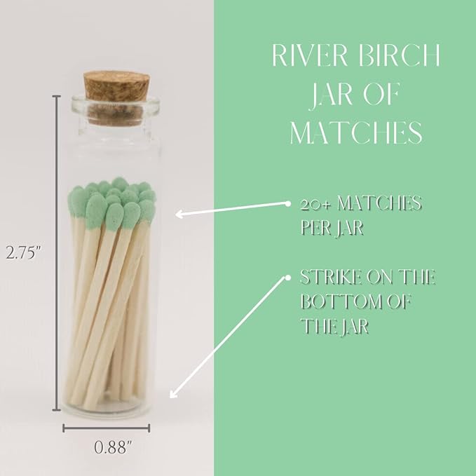 River Birch Decorative Matches in a Bottle with Striker - Cute & Colored Matches - 6 Bottles, Spring Green Tip, 120 Matches