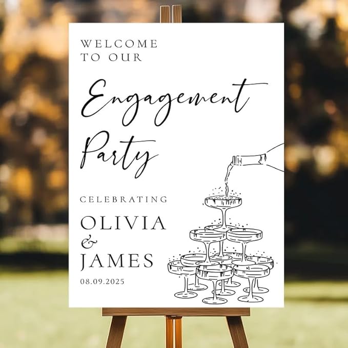 Personalized Engagement Party Welcome Sign, Custom Name & Date for Bridal Shower, Engagement Celebrations Decorations, We're Engaged, Elegant Wedding Decor Sign for Indoor, Outdoor #14