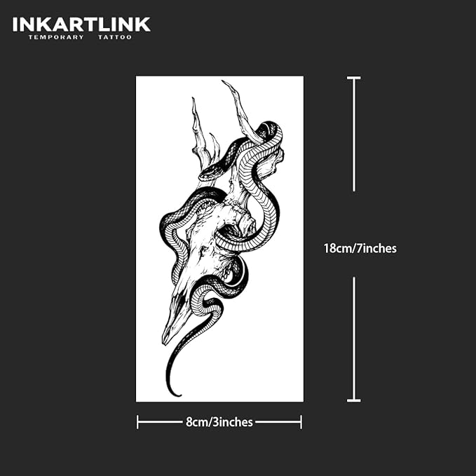 INKARTLINK Tattoo Tech, 2 Sheets Large Semi Permanent Tattoo, Adult Art Design Temporary Tattoos, Lasts 1-2 Weeks, Waterproof, Realistic Look, No Adhesive, No Reflection (Snake Design)