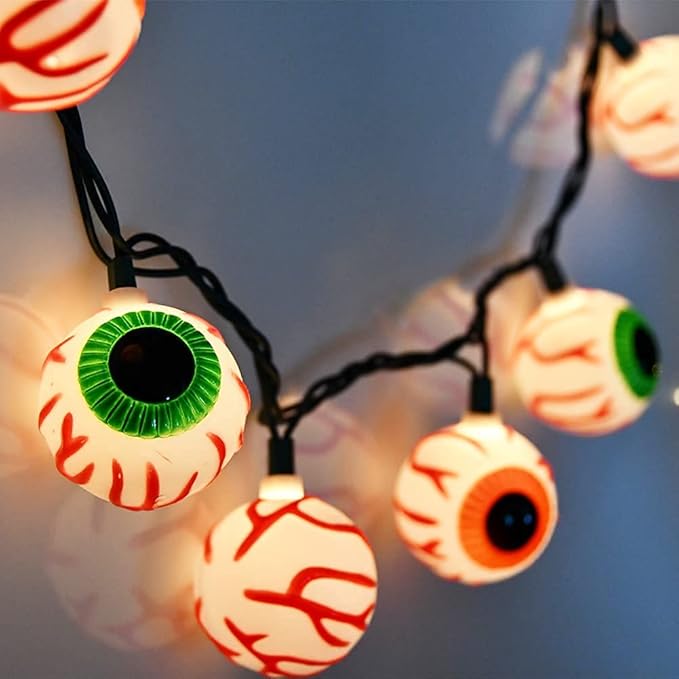 Halloween Eyeball String Lights, 8.5Ft Halloween Decorative String Lights with 10 Multicolor Eyeball Bulbs, UL Listed Waterproof for Indoor/Outdoor Use, Patio, Garden, Gazebo, Door Decoration, Black