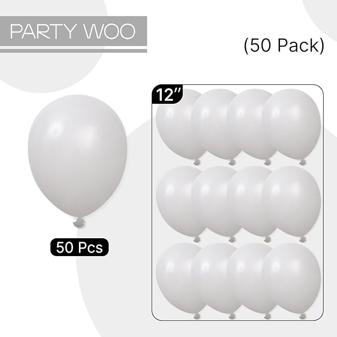 PartyWoo Grey Balloons 50pcs 12 Inch Light Pastel Pale Gray Latex Helium Balloons for Baby Shower Engagement Anniversary Graduation Wedding Bachelorette Birthday Retirement Party Decorations Gray-Y76