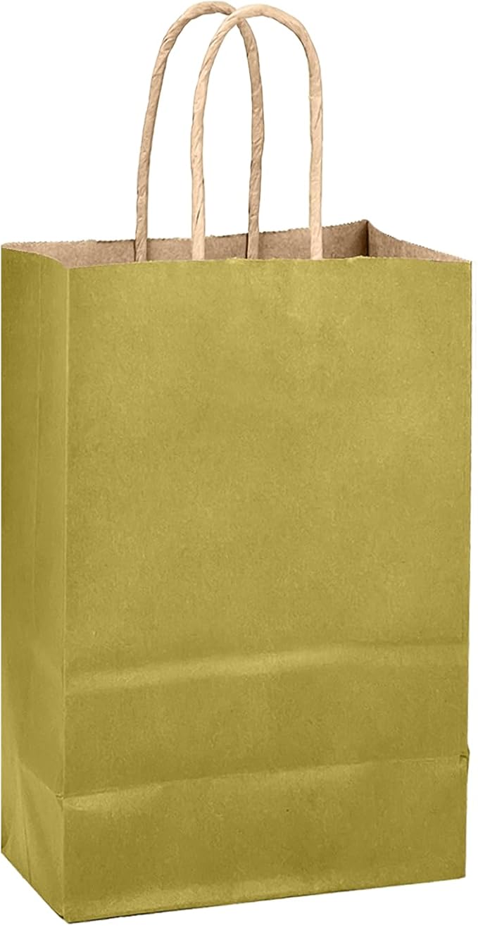 qiqee Grass Green Gift Bag with Handles Bulk 24Pcs Paper Bags -10.6"x8.3"x4.3"Party Favor Bags - Solid Color