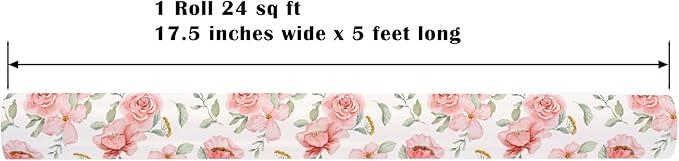 ZINTBIAL Pink Floral Wrapping Paper Roll - Watercolor peonies and leaves Design, 17 Inches x 16.5 Feet, Gift Wrap for Wedding, Bridal Shower, Birthday, Mother's Day, Cut Lines on Back
