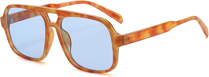 Retro Aviator Sunglasses for Women Men Trendy Classic 70s Square Green Aviator Sun Glasses Vintage Shades