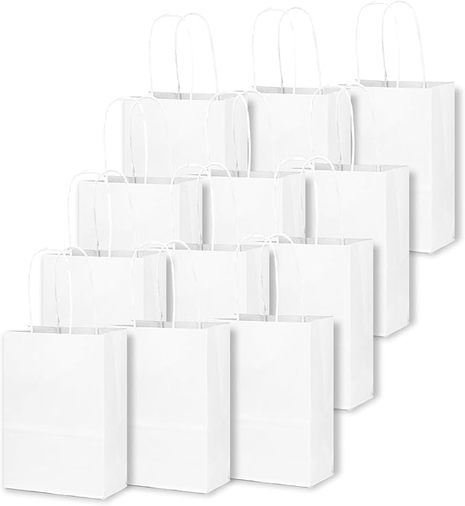 qiqee 30-Packs White Gift Bags with Handles Bulk 4.5"x2.5"x6" Mini Size Party Paper Bags