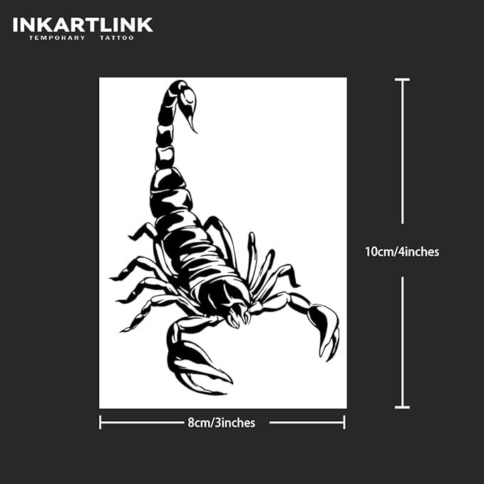 INKARTLINK Tattoo Tech, 2 Sheets Medium Semi Permanent Tattoo, Adult Art Design Temporary Tattoos, Lasts 1-2 Weeks, Waterproof, Realistic Look, No Adhesive, No Reflection (Scorpion Design)