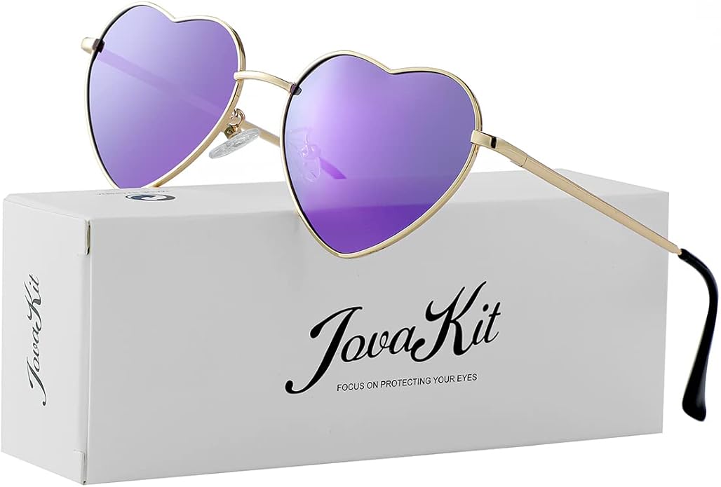 JOVAKIT Polarized Heart Sunglasses for Women Fashion Lovely Style Metal Frame UV400 Protection Lens