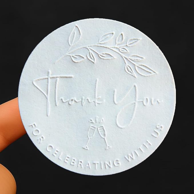 100 x Thank You for Celebrating with Us Stickers – Embossed Gold Wedding Favor Labels for Boxes, Gifts, and Bridal Showers – Elegant Thank You Tags – 1.6 Inch