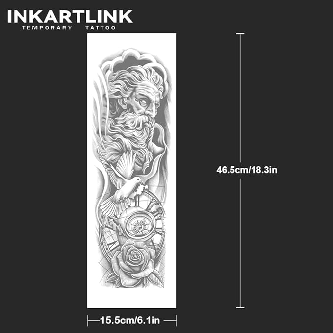 INKARTLINK Semi Permanent Tattoo, 2pcs Full Arm Large Size Art Party Tattoo, Comes With a Pair of Anti-transfer Sleeves, Lasts 7-15 Days, Waterproof and Anti-reflective (Old Man Time)