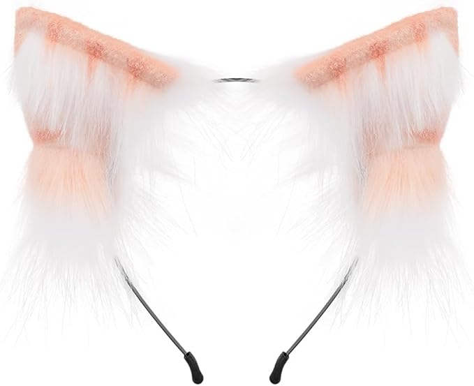 QinRuan Animal Cosplay Costume Accessories Furry Faux Fur Cat Ears Headband and Fox Tail Set Halloween Accessory