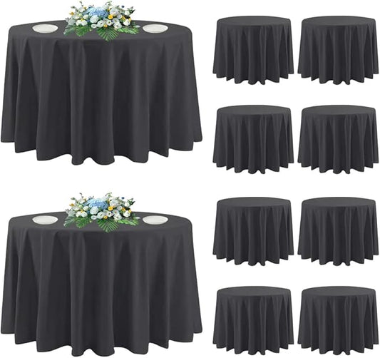 10 Pack Round Tablecloth Black 120 Inch, Stain Resistant and Wrinkle Polyester Fabric, Washable Table Cover for Kitchen Dining, Wedding, Buffet Table, Holiday Party